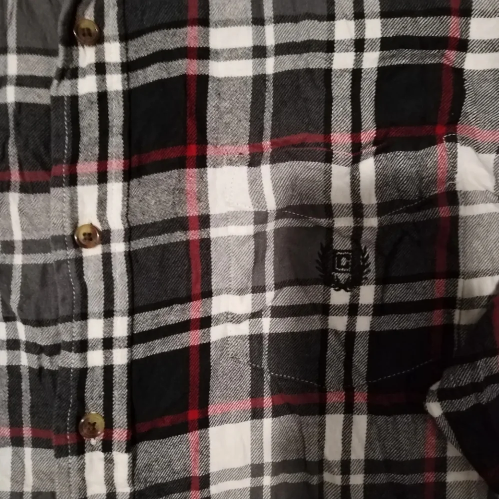 Chaps Shirt Mens L Combat Grey Flannel Plaid Embroidered Logo Button Down Pocket - Picture 9 of 13